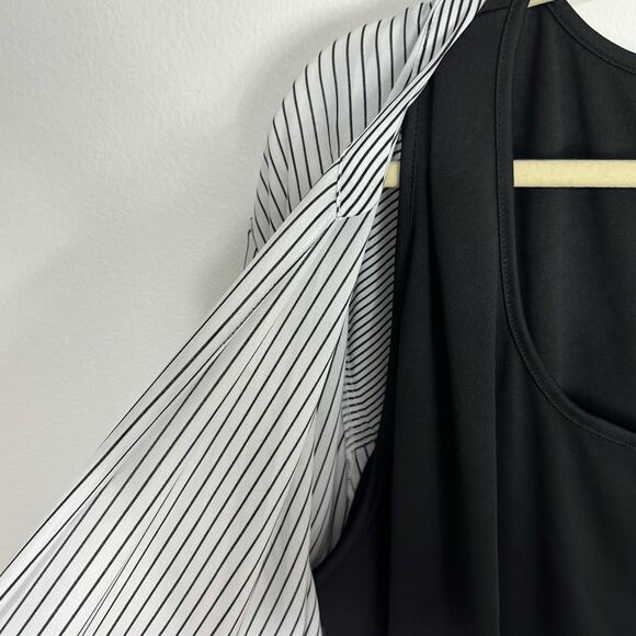 Catherines Faux Wrap Blouse w/ Inner attached Tank Size 3X White Black Stripe - Picture 5 of 6